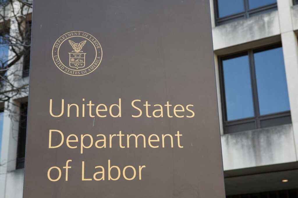 U.S. Department of Labor signage, representing the Dept. of Labor's overtime rules.