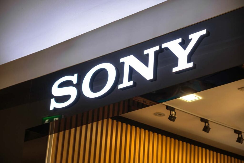 Close up of Sony signage, representing the Sony systems hack.