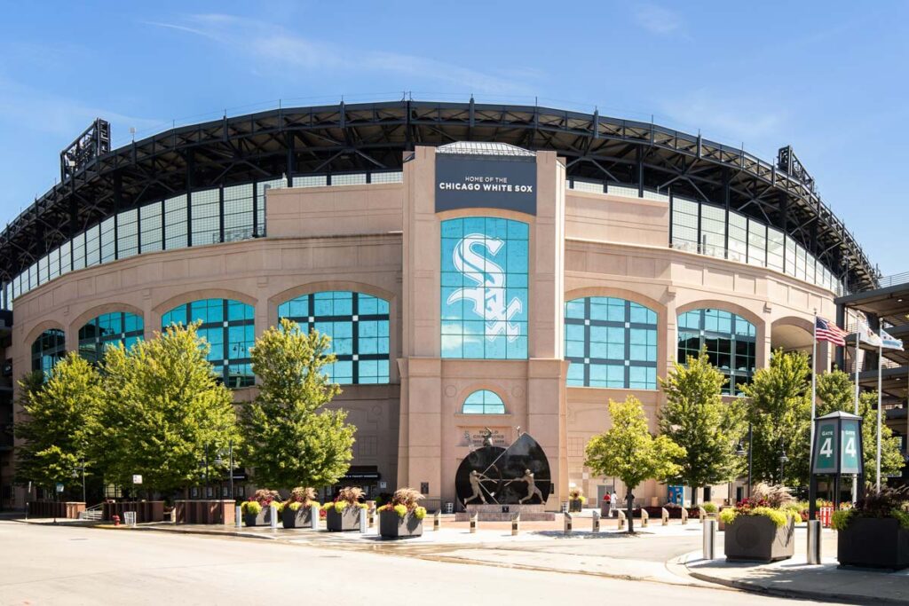 Exterior of the White Sox stadium, representing the White Sox discrimination class action.