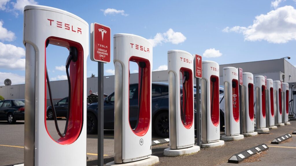 A Tesla Superchargers station.