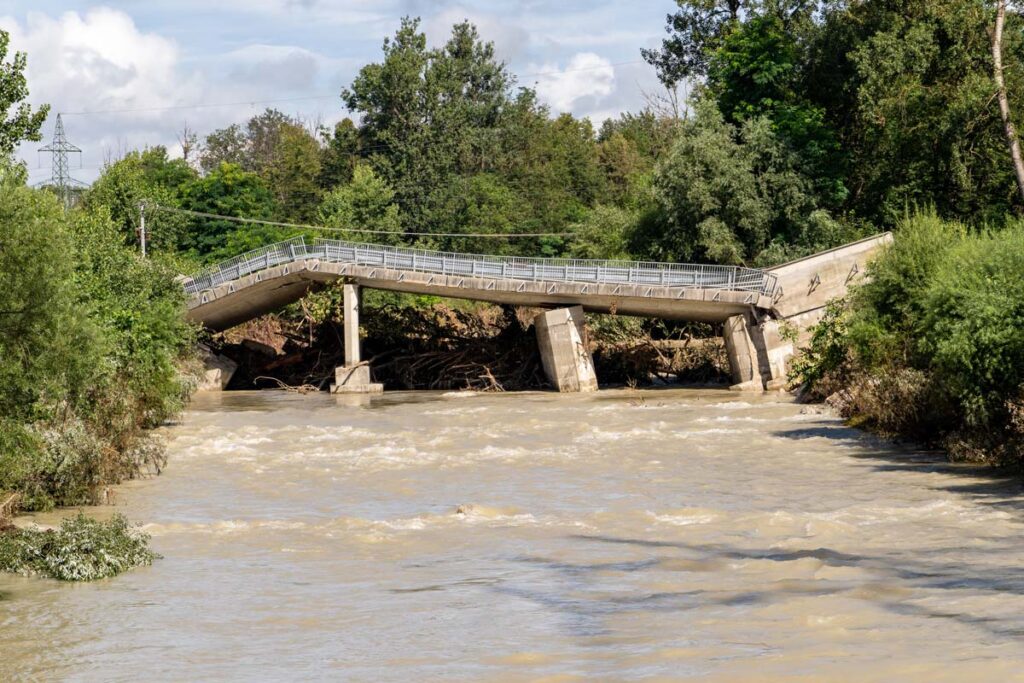 A collapsed bridge, representing the Google Maps lawsuit.