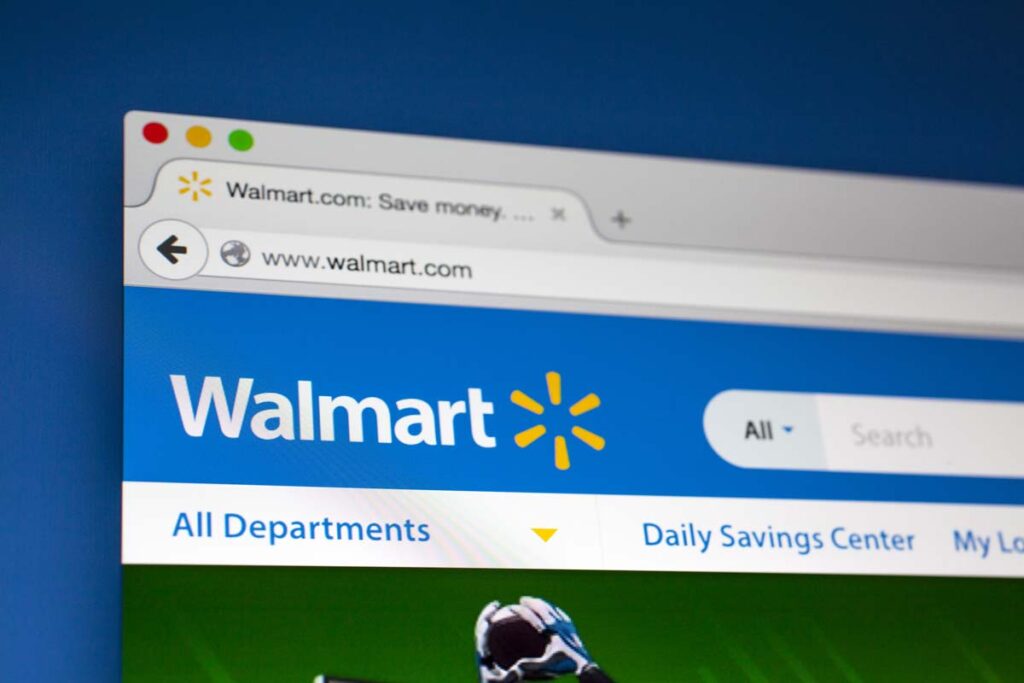 Walmart homepage displayed on a screen, representing the Walmart website class action.