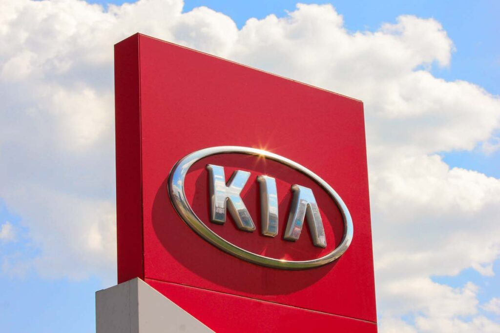 Kia signage, representing the Kia and Hyundai engine class action lawsuit settlement.
