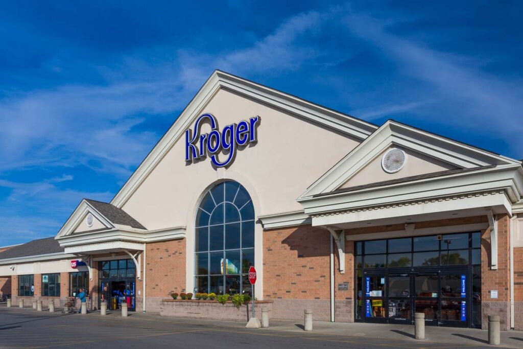 Exterior of a Kroger location, representing the Kroger opioids settlement.