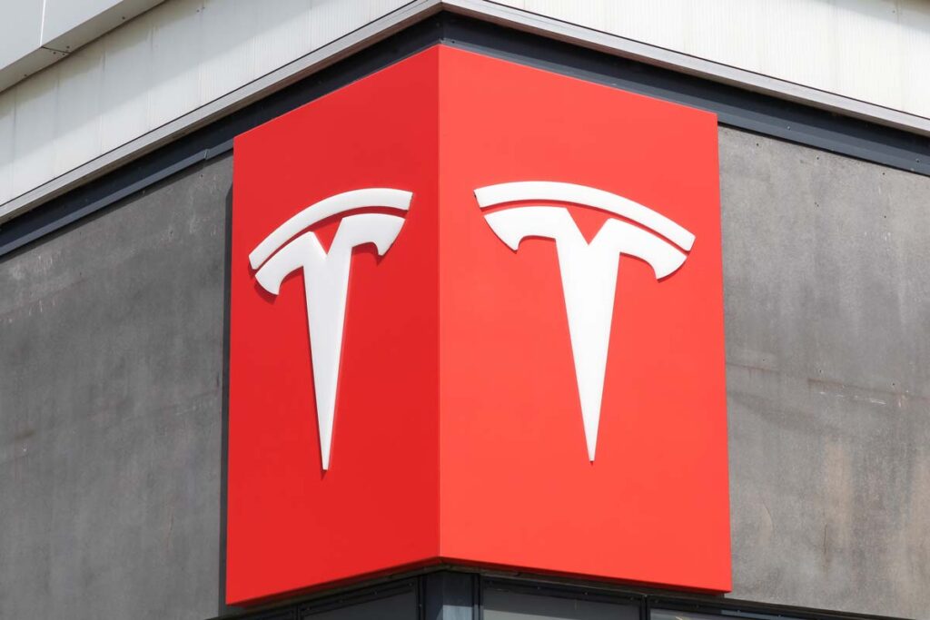 Close up of Tesla signage, representing the Tesla lawsuit.
