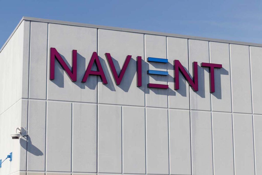 Close up of Navient signage on a building, representing the Navient bankruptcy class action lawsuit settlement.