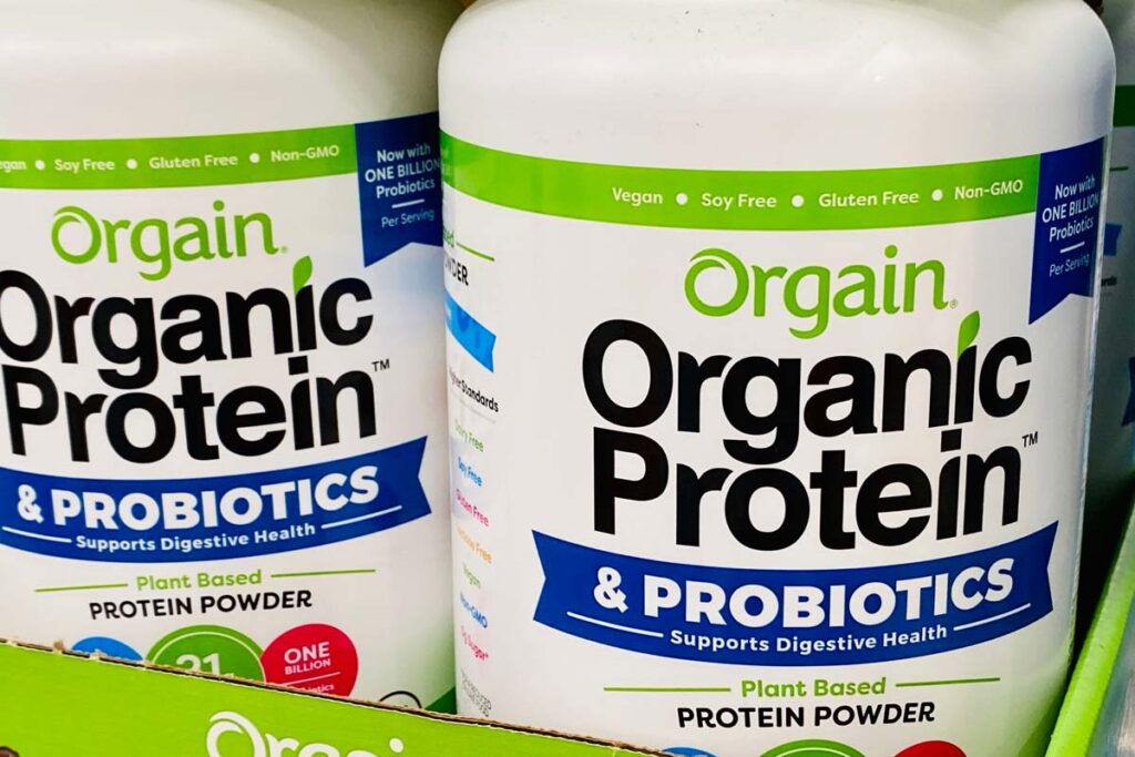 Close up of Orgain protein powder, representing the Orgain protein class action.