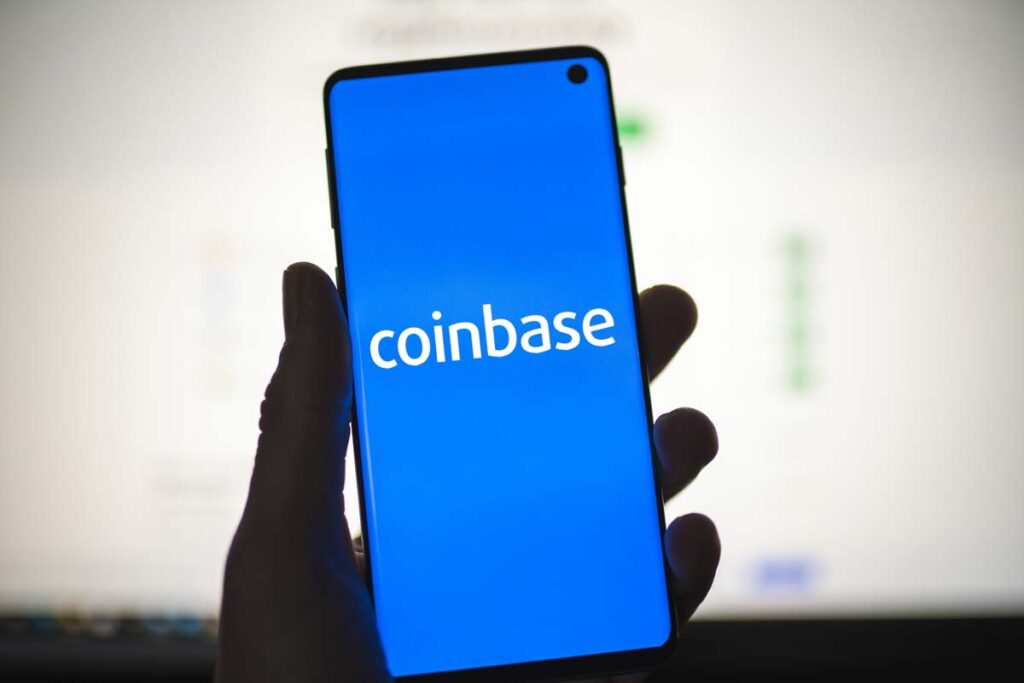 Coinbase logo displayed on a smartphone screen, representing the Coinbase lawsuit.