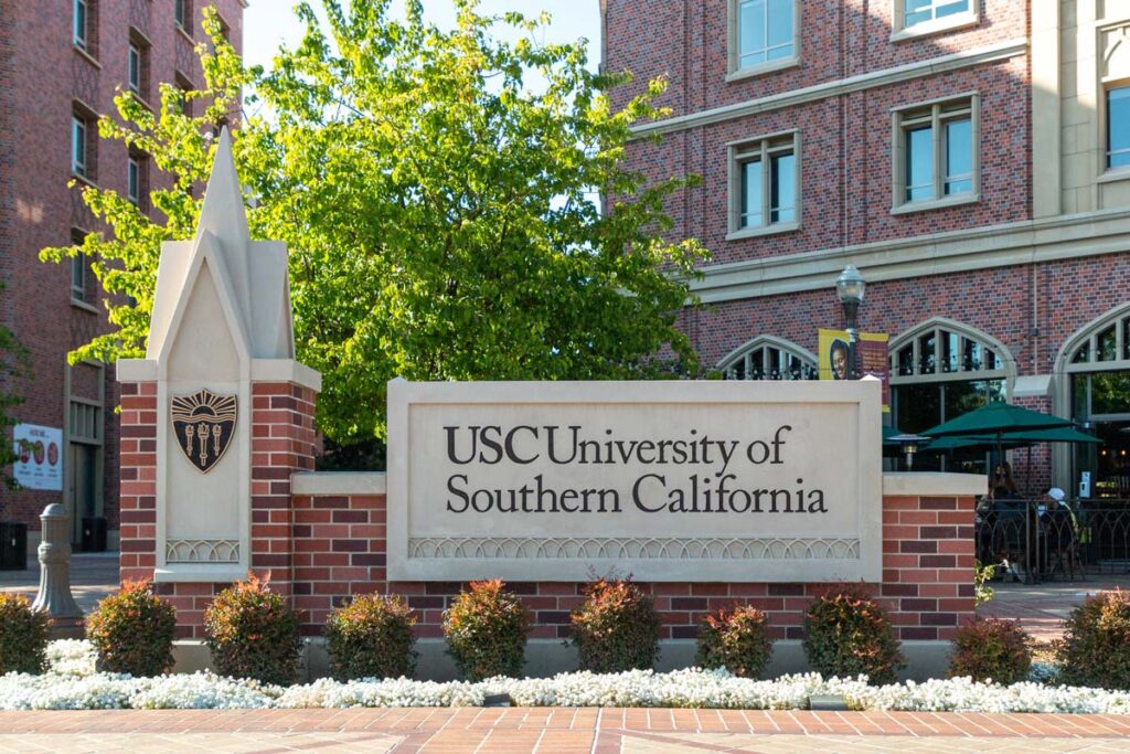 Close up of USC signage, representing the USC gyno death.