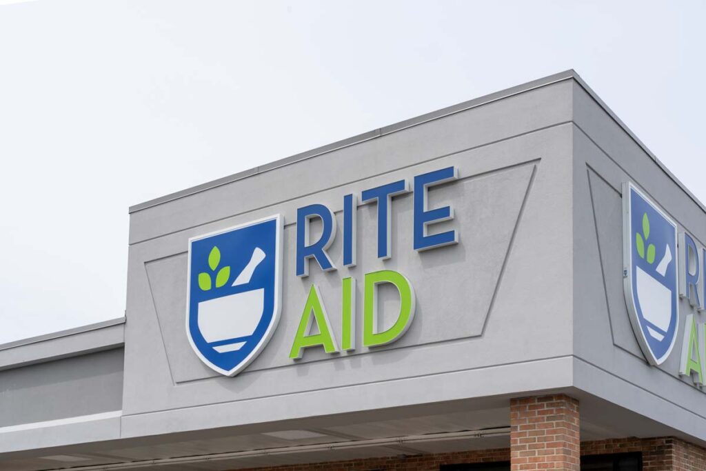 Close up of Rite Aid signage, representing the Rite Aid bankruptcy.