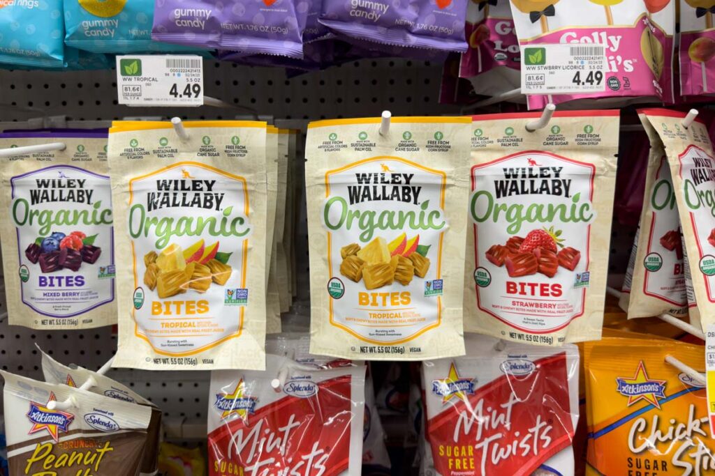 Wiley Wallaby products on a grocery store display, representing the Wiley Wallaby licorice class action.