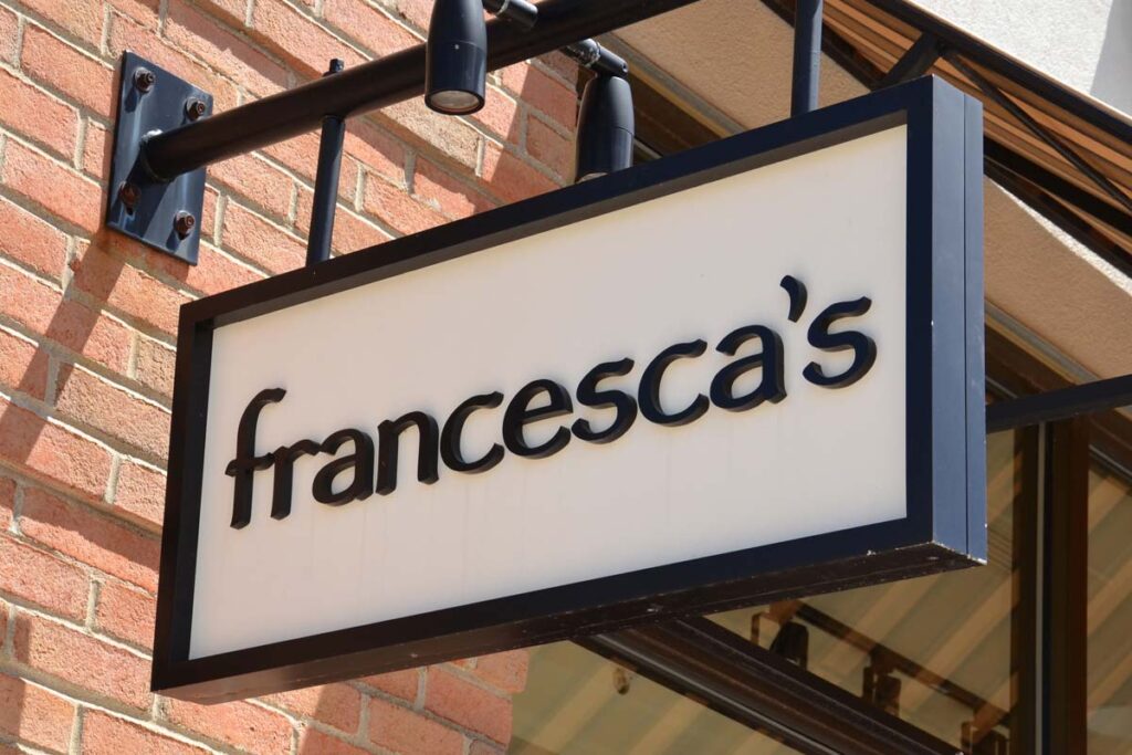 Close up of Francesca's signage, representing the Francesca's data breach class action lawsuit.