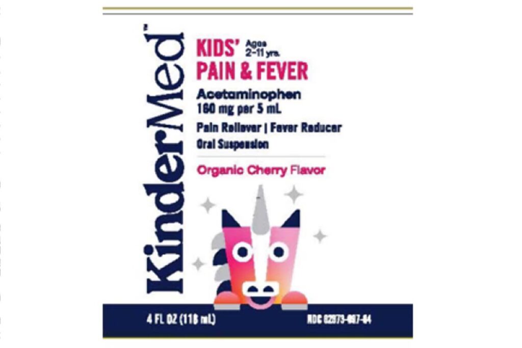 Product packaging for recalled oral suspension medication by KinderMed, representing the KinderMed recall.