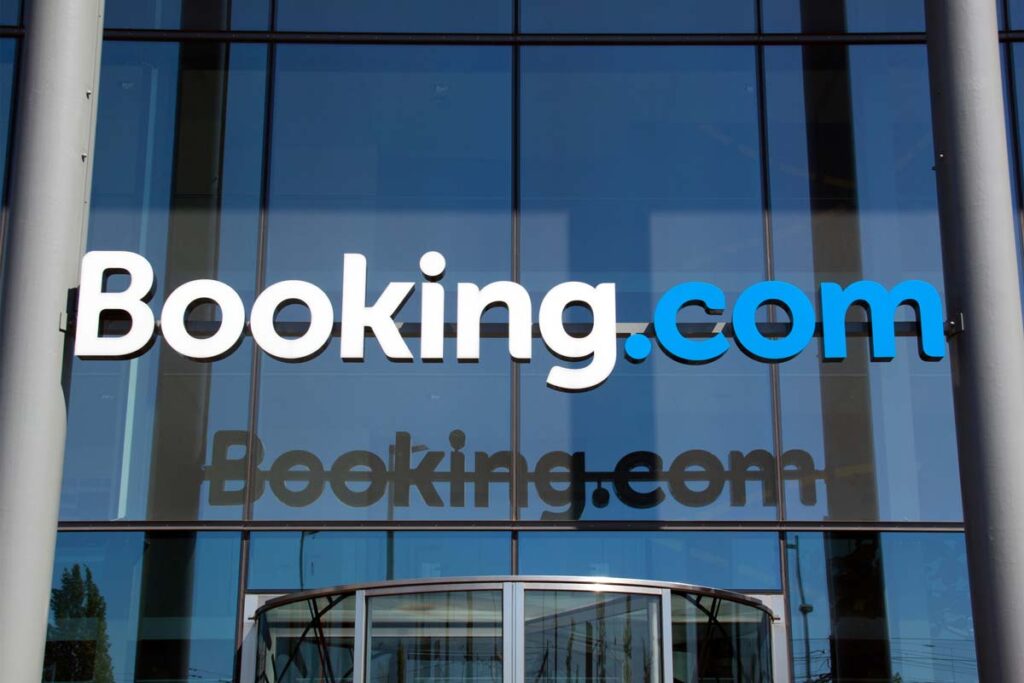 Close up of Booking.com signage, representing the Booking.com hack.