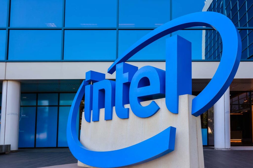 Close up of Intel signage, representing the Intel Downfall class action.