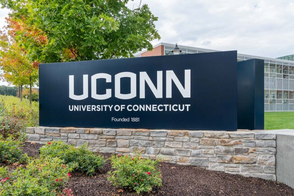 University of Connecticut signage, representing the University of Connecticut discrimination lawsuit.