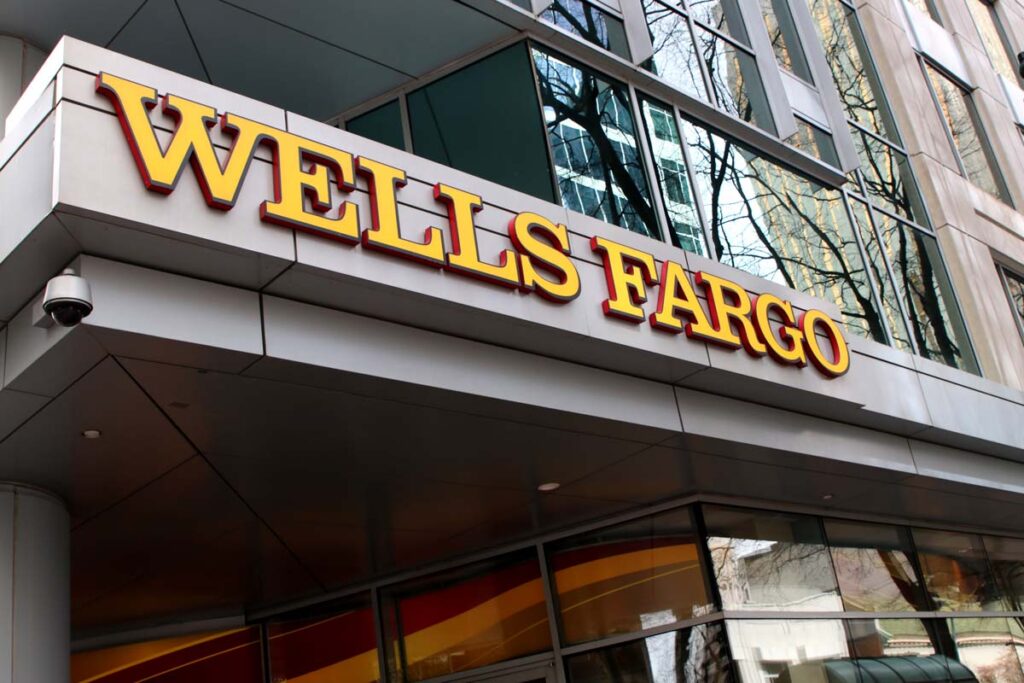 Close up of Wells Fargo signage, representing the Wells Fargo employee unionization.