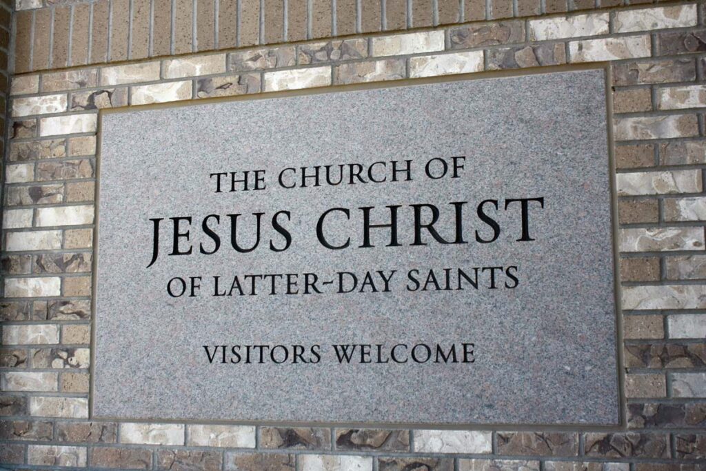 Close up of Church of Later Day Saints signage, representing the Mormon Church class action.