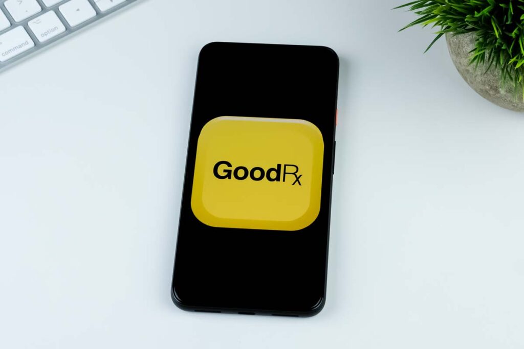 GoodRx logo displayed on a smartphone screen, representing the GoodRx class action lawsuit.