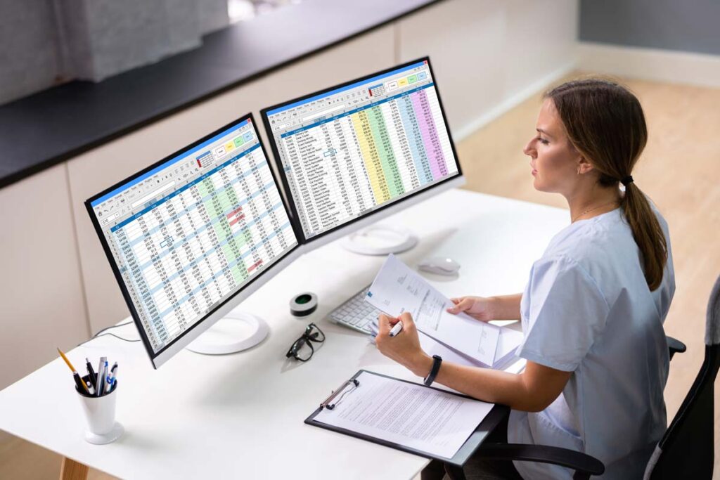 A nurse using a computer, representing the Northwell Health data breach class action.