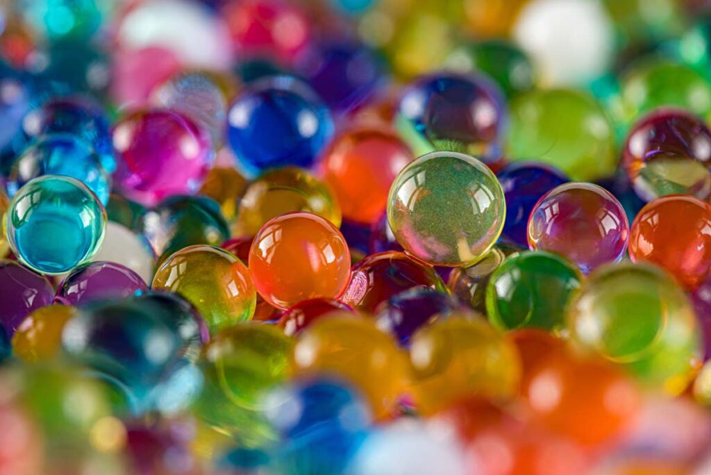 Close up of water beads, representing the water beads ban.