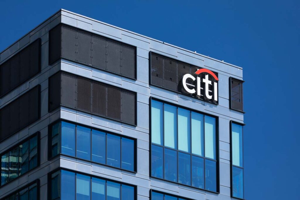 Close up of Citi signage on a building, representing the Citigroup lawsuit.