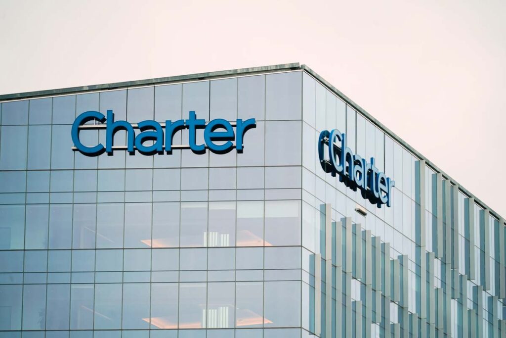 Charter signage on a building, representing the Charter Communications fine.