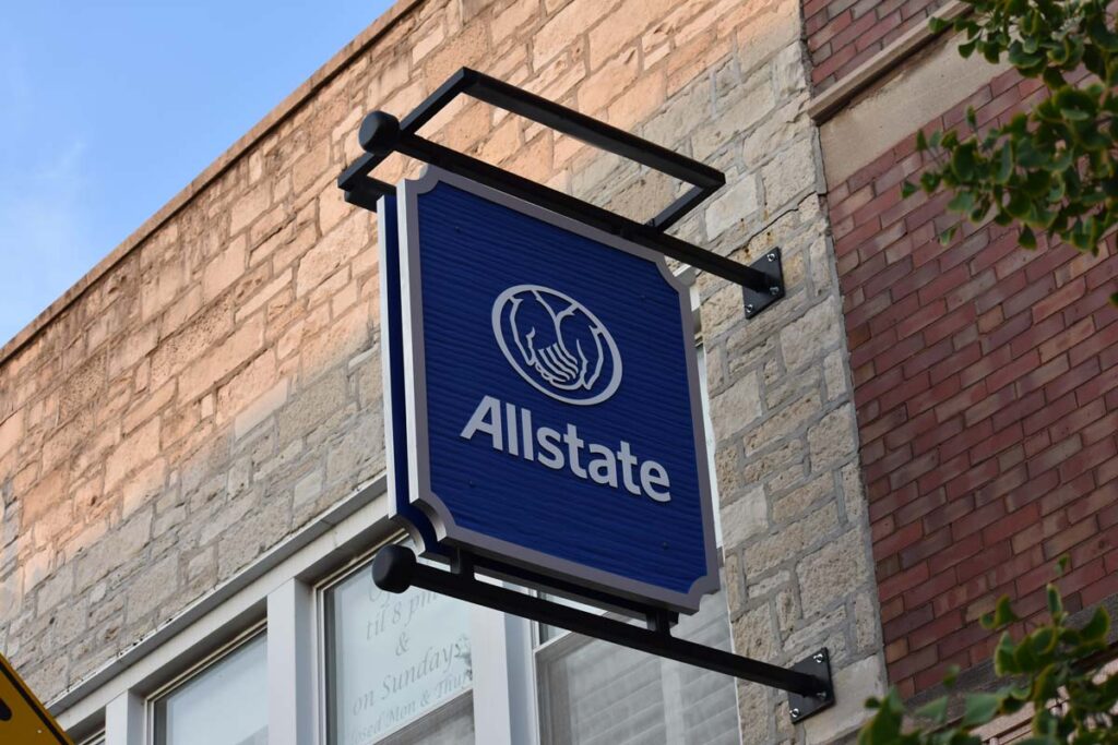 Close up of Allstate signage, representing the Allstate class actio lawsuit settlement.