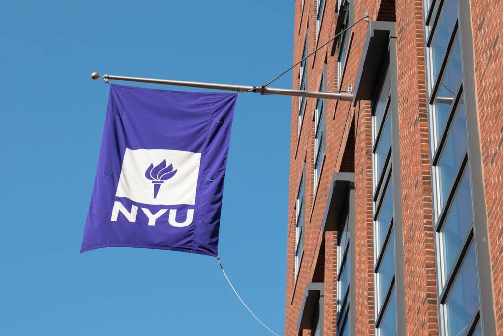 Close up of NYU flag, representing the NYU lawsuit.