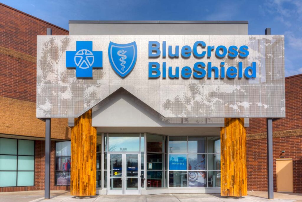 Exterior of a Blue Cross Blue Shield location, representing the Blue Cross Blue Shield class action.