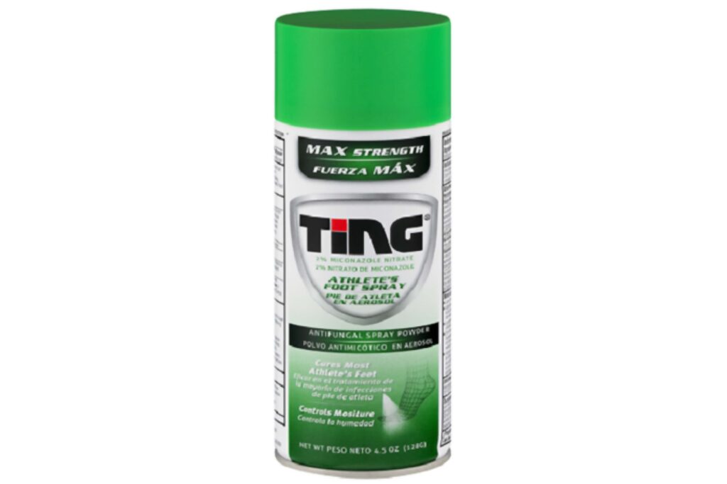 Product photo of recalled Ting athlete foot spray, representing the Ting foot spray recall.