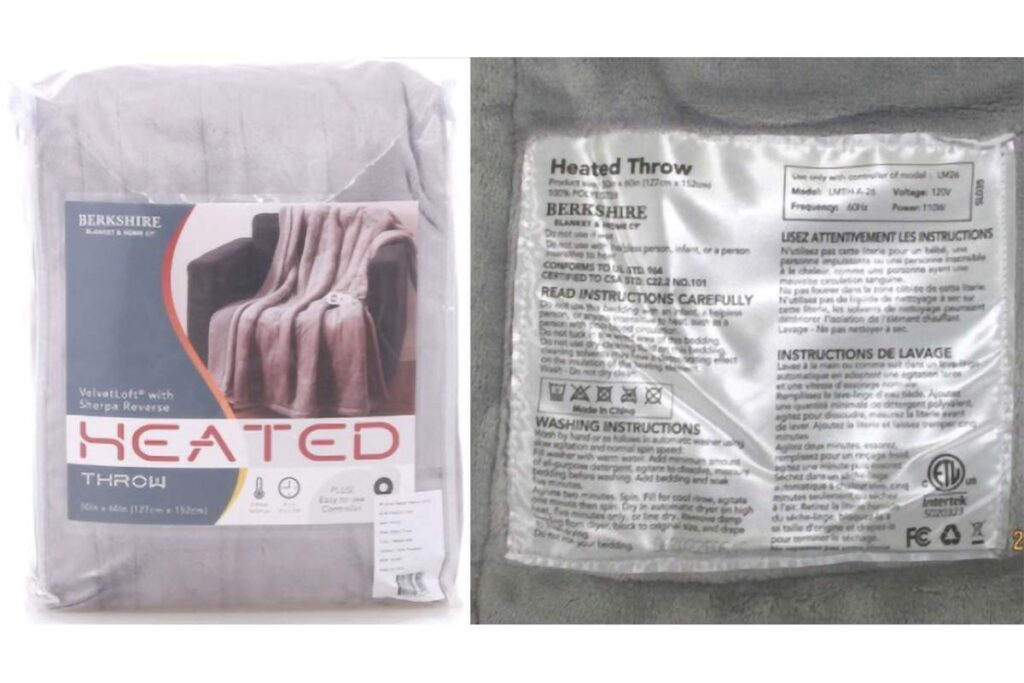 Product photo of recalled heated throw by Berkshire, representing the Berkshire heated blankets and throws recall.