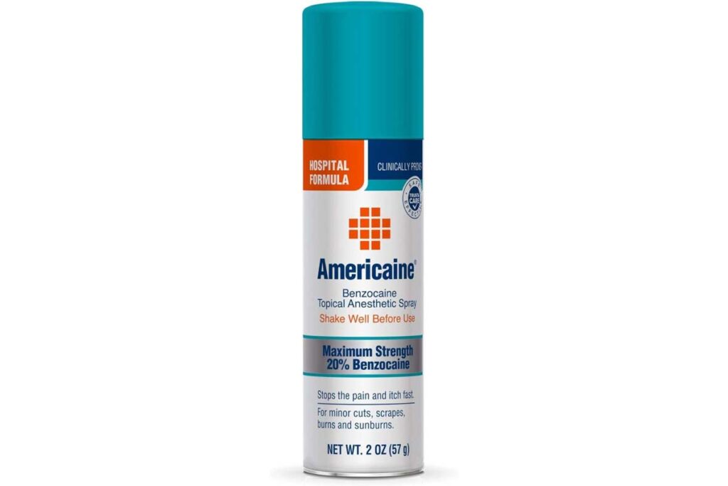Product photo of recalled Benzocaine spray by Americana, representing the Americaine anesthetic spray recall.
