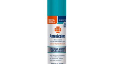 Product photo of recalled Benzocaine spray by Americaine, representing the Americaine anesthetic spray recall.