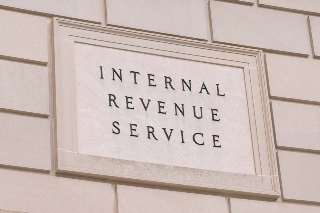 A close-up of IRS signage, representing that the IRS will waive late penalties for certain individuals, businesses and organizations.