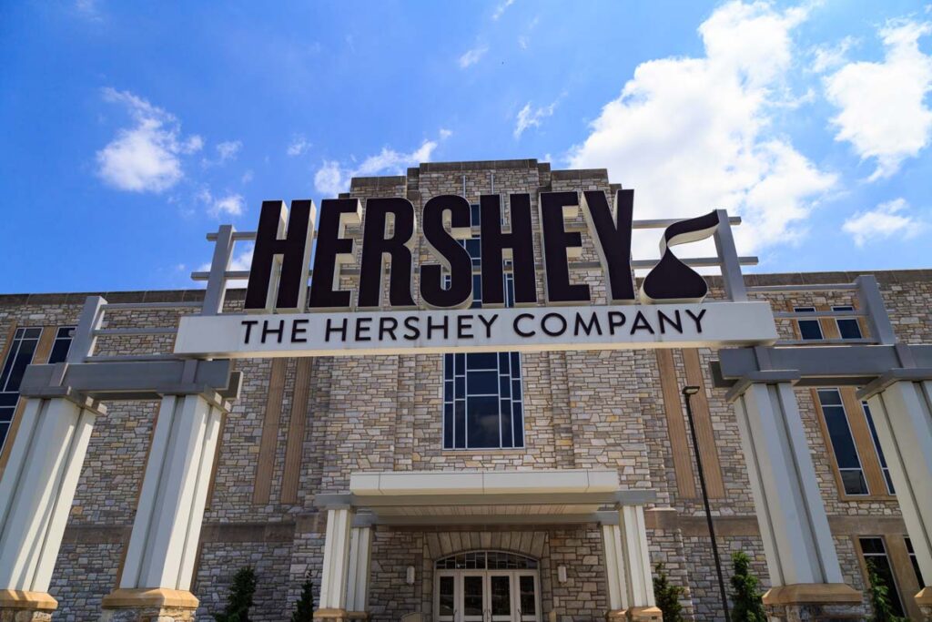 Close up of Hershey signage, representing the Hershey data breach.