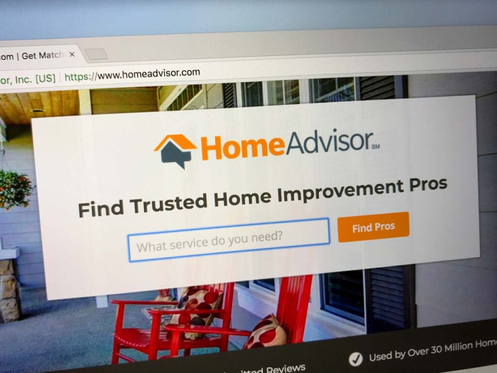 HomeAdvisor website displayed on a computer screen, representing the HomeAdvisor FTC refunds.