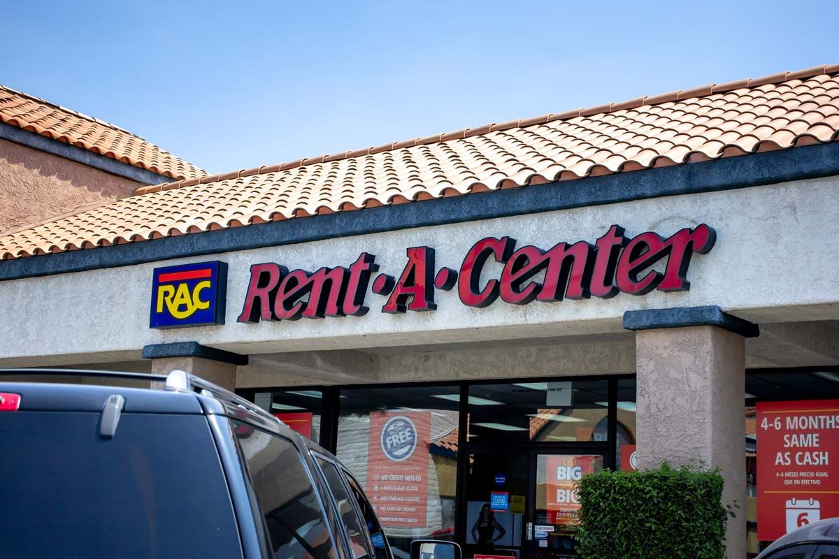 Close up of Rent-A-Center signage, representing the Rent-A-Center debt collection settlement.