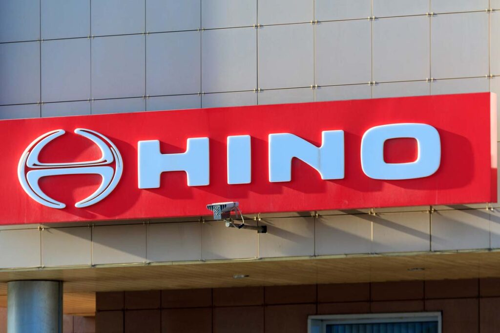 Close up of Hino signage, representing the Hino emissions class action lawsuit settlement.