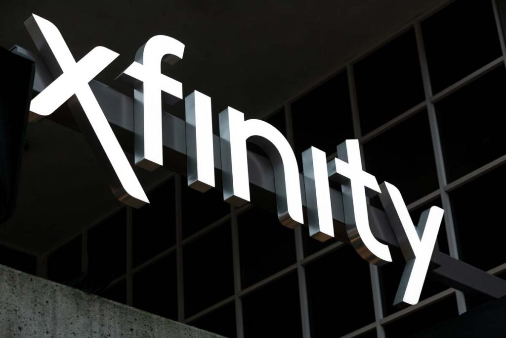 Close up of Xfinity signage, representing Comcast data breach class action lawsuits.