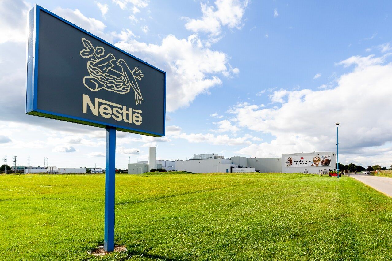 A Nestle sign with Factory building in background, representing the Boost class action
