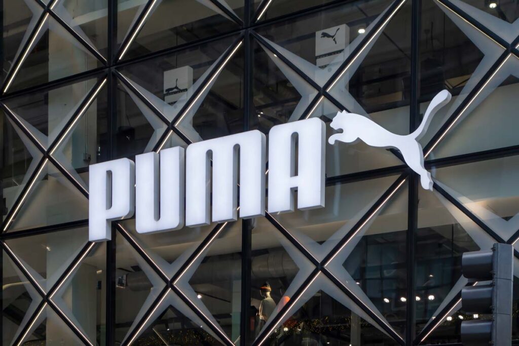 Close up of Puma signage, representing the Puma website class action.