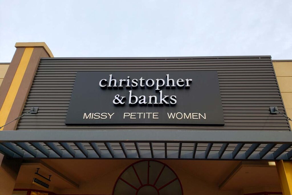 Close up of Christopher & Banks signage, representing the Christopher & Banks class action.