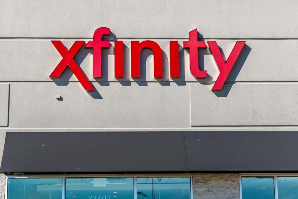 Close up of Xfinity signage, representing the Comcast data breach class action.