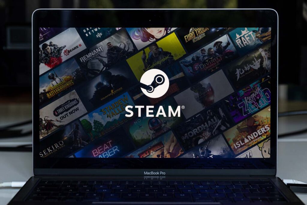 Steam app displayed on a laptop screen, representing the Steam antitrust lawsuit.