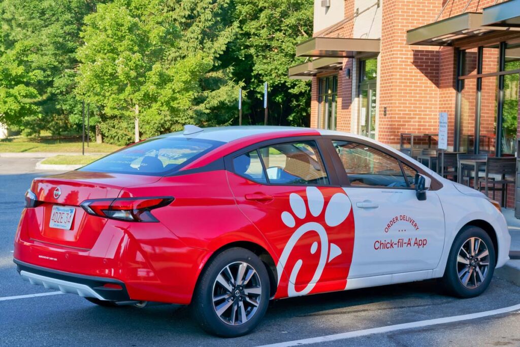 A Chick-fil-A delivery car, representing the Chick-fil-A class action lawsuit settlement.