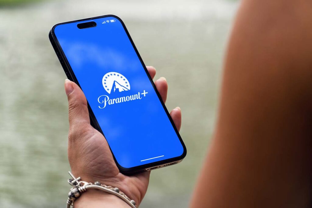 Close up of a smartphone displaying the Paramount Plus logo, representing the Paramount automatic renewal class action.