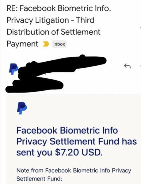 Facebook Illinois Biometric 3rd FB 10-19-23 settlements paying out