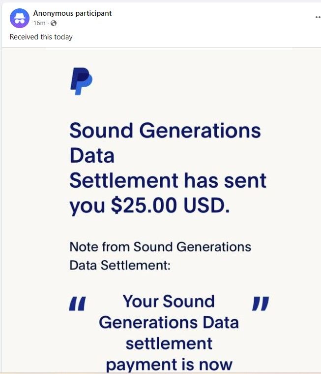 Sound Generations FB 10-23-23 settlements paying out