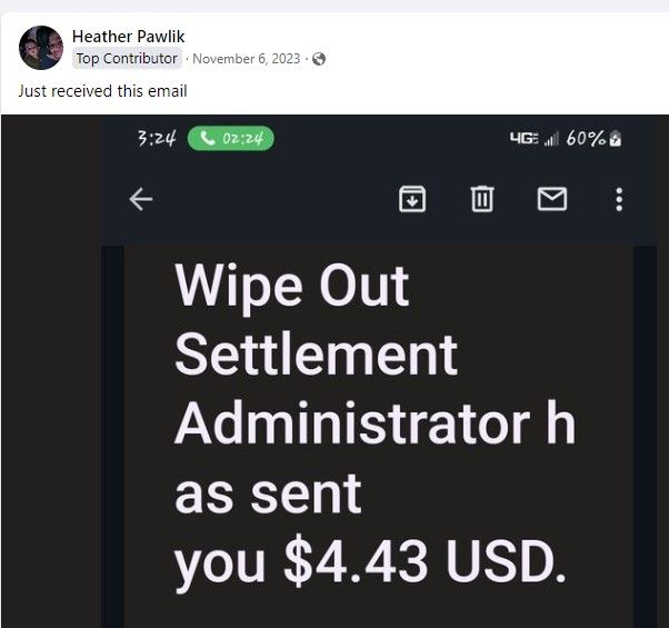 WipeoutFB11-6-23 settlement payments